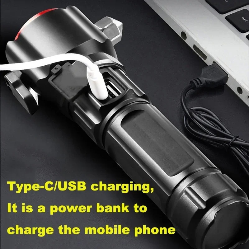 مصباح يدوي LED قوي متعدد الوظائف – قابل للشحن عبر USB ومزود ببنك طاقة - الصورة 10