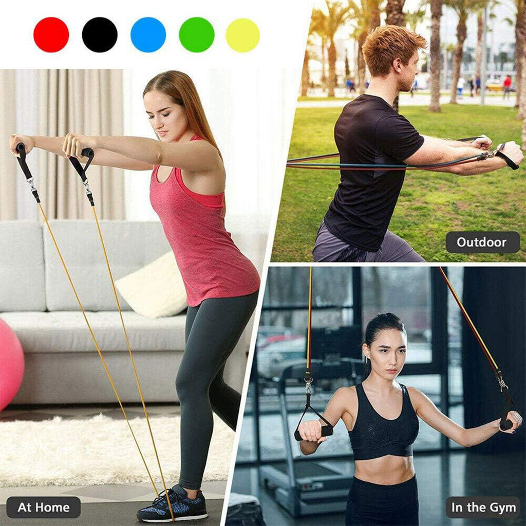 مجموعة حبال مطاطية للياقة البدنية – طقم تمارين رياضية 11 قطعة (5كغ – 45كغ) 🏋️♂️💪 - الصورة 2