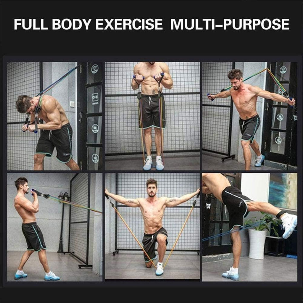 مجموعة حبال مطاطية للياقة البدنية – طقم تمارين رياضية 11 قطعة (5كغ – 45كغ) 🏋️♂️💪 - الصورة 6
