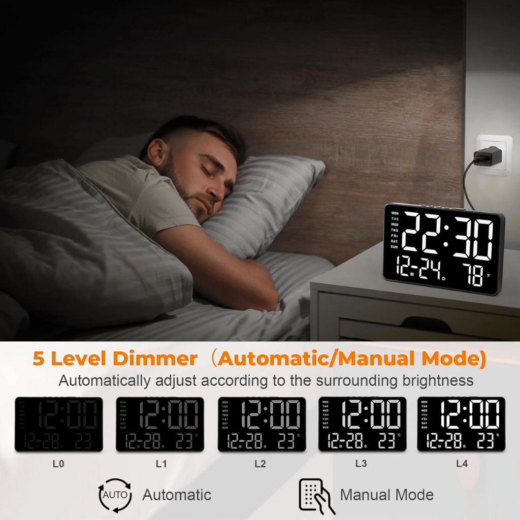 منبّه رقمي بشاشة LED كبيرة مقاس 7.2 بوصات ⏰ - الصورة 2
