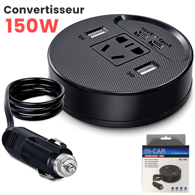 جهاز شحن للسيارة Oles–son – محول كهرباء بقدرة 150W– ⚡🚗