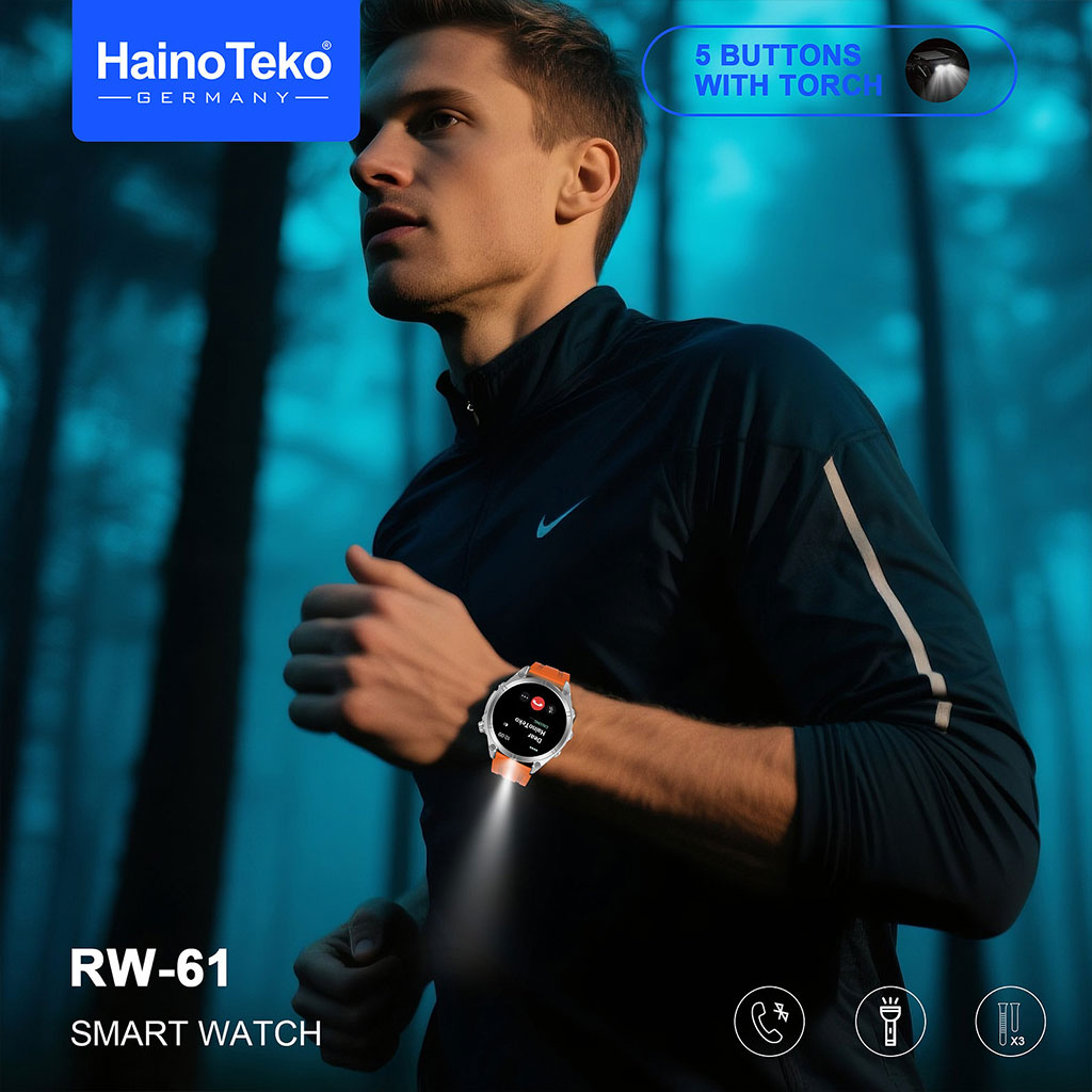 ساعة ذكية أصلية Hai–no Te–ko RW-61 –شاشة AMOLED ومصباح مدمج مع 3 أحزمة قابلة للتبديل-⌚✨ - الصورة 3