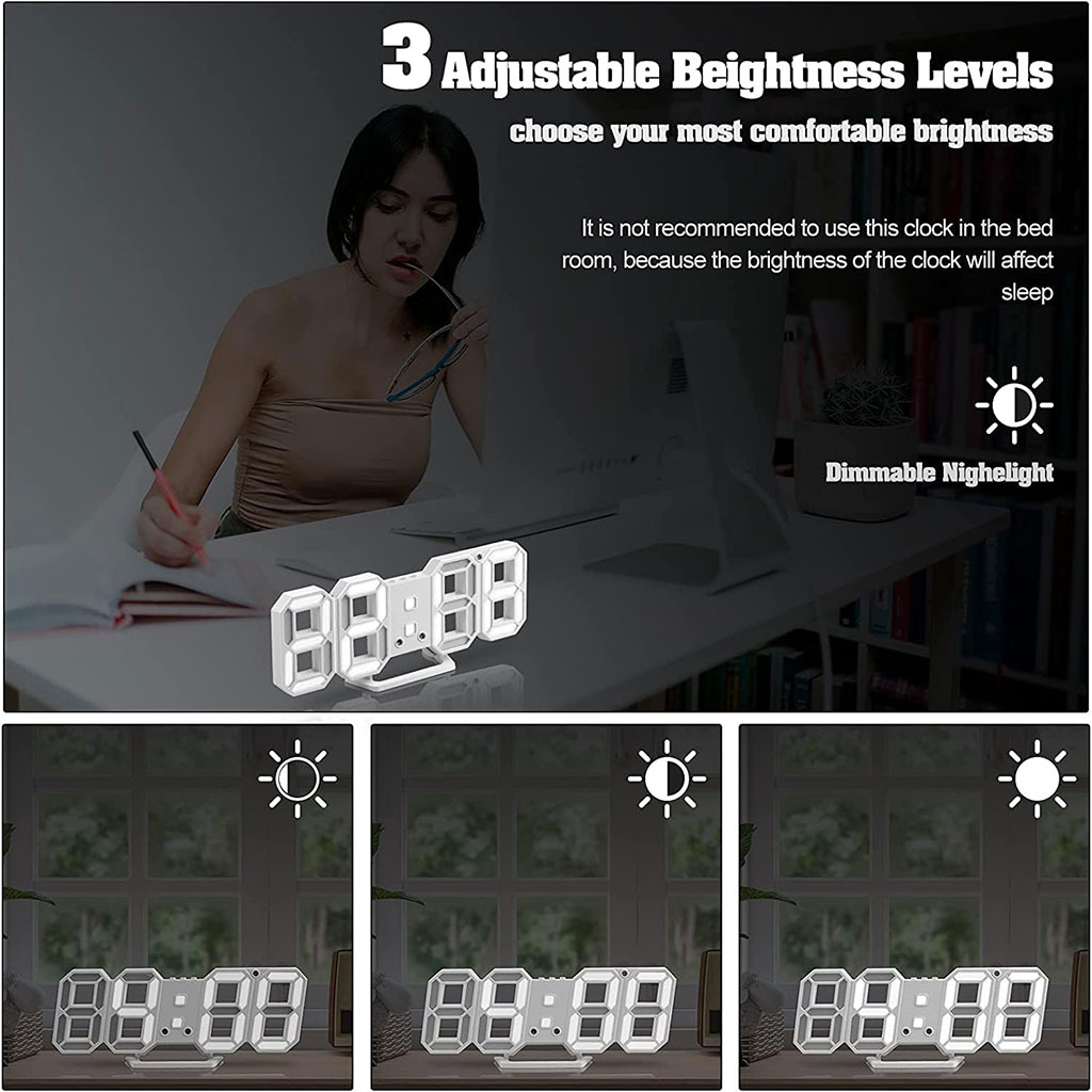 ساعة حائط رقمية LED بيضاء بتصميم ثلاثي الأبعاد – GH0720L 🕒✨ - الصورة 8