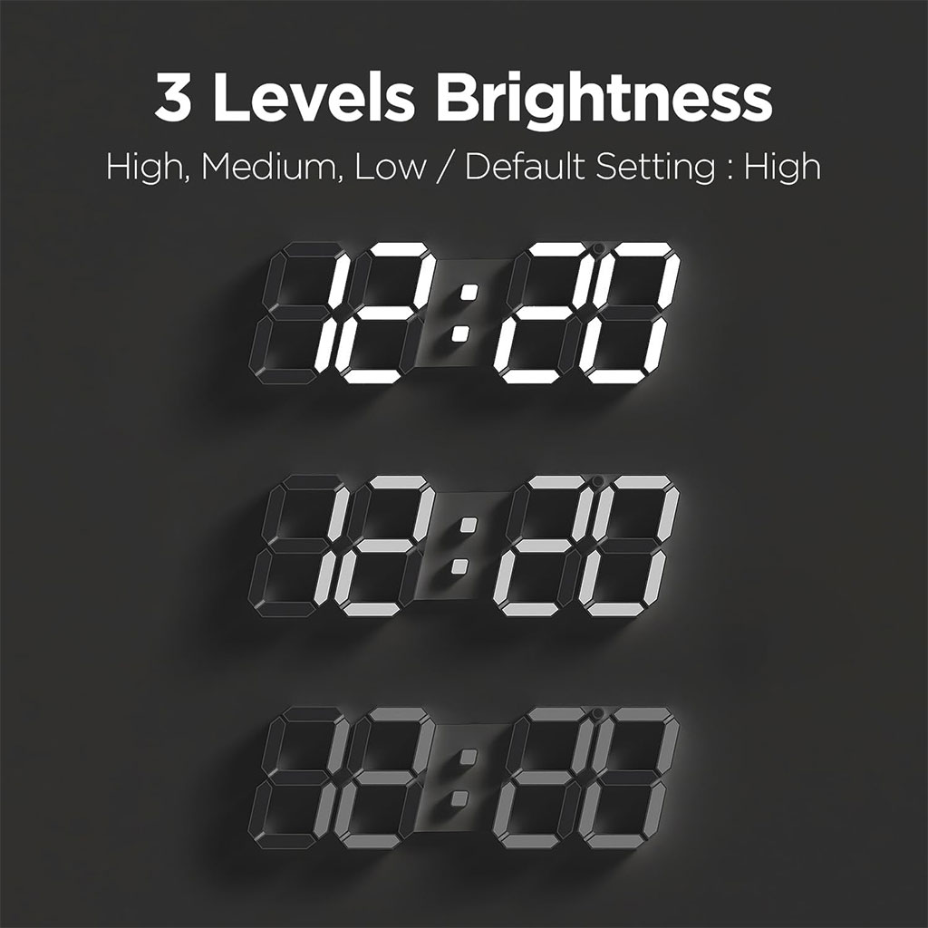 ساعة حائط رقمية LED بيضاء بتصميم ثلاثي الأبعاد – GH0720L 🕒✨ - الصورة 10