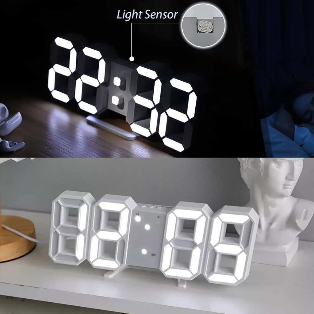 ساعة حائط رقمية LED بيضاء بتصميم ثلاثي الأبعاد – GH0720L 🕒✨ - الصورة 11