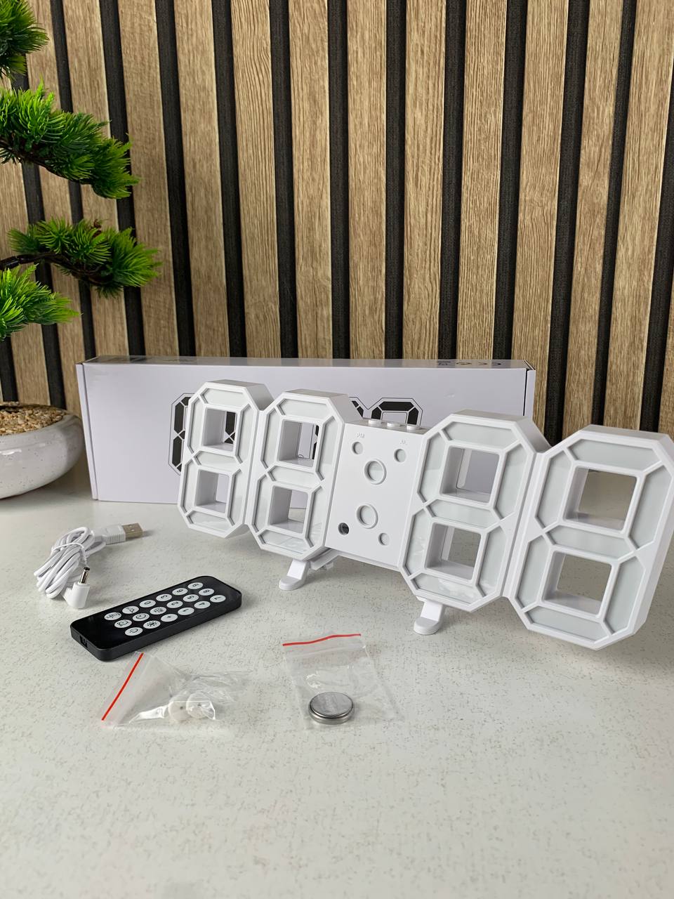 ساعة حائط رقمية LED بيضاء بتصميم ثلاثي الأبعاد – GH0720L 🕒✨ - الصورة 7