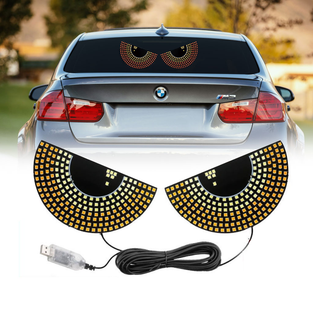 أضواء LED ديناميكية –عيون مضيئة للسيارات – ديكور وإضاءة للزجاج الخلفي 🚗👀
