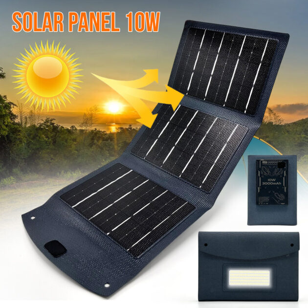 لوحة شمسية USB قابلة للطي – طاقة محمولة 10 واط / 3000mAh v☀️🔋