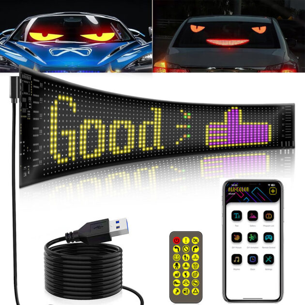 لوحة LED مرنة للسيارة – شاشة Matrix قابلة للبرمجة (92×374 مم) 🚗💡