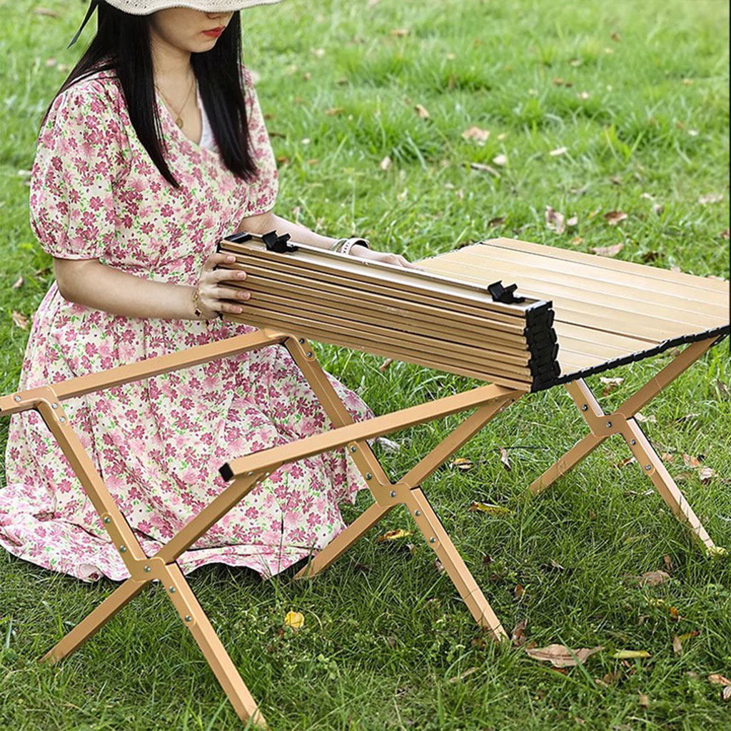 طاولة تخييم من الألمنيوم قابلة للطي بتصميم خشبي أنيق 🏕️🪵 - الصورة 9