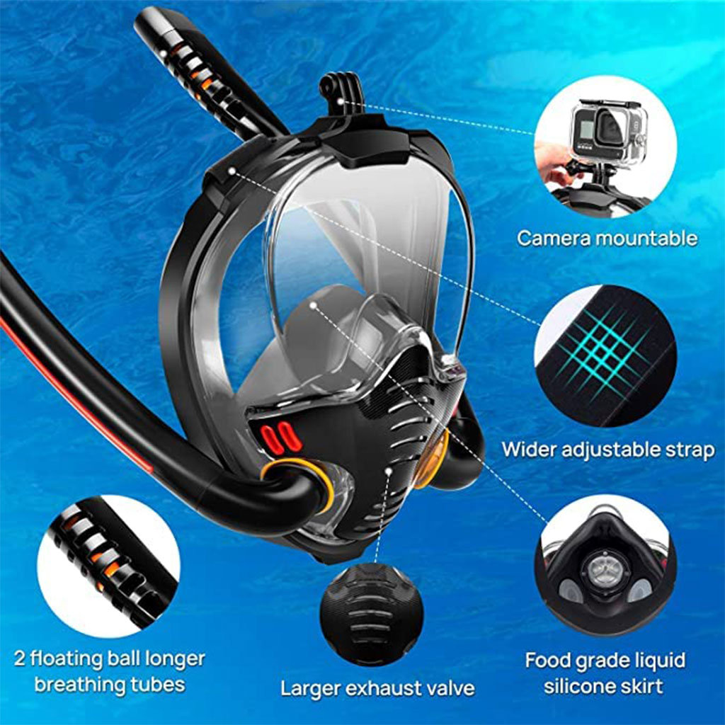 قناع غوص احترافي بأنبوبين مع حامل كاميرا GoPro V2 🤿📷 - الصورة 3