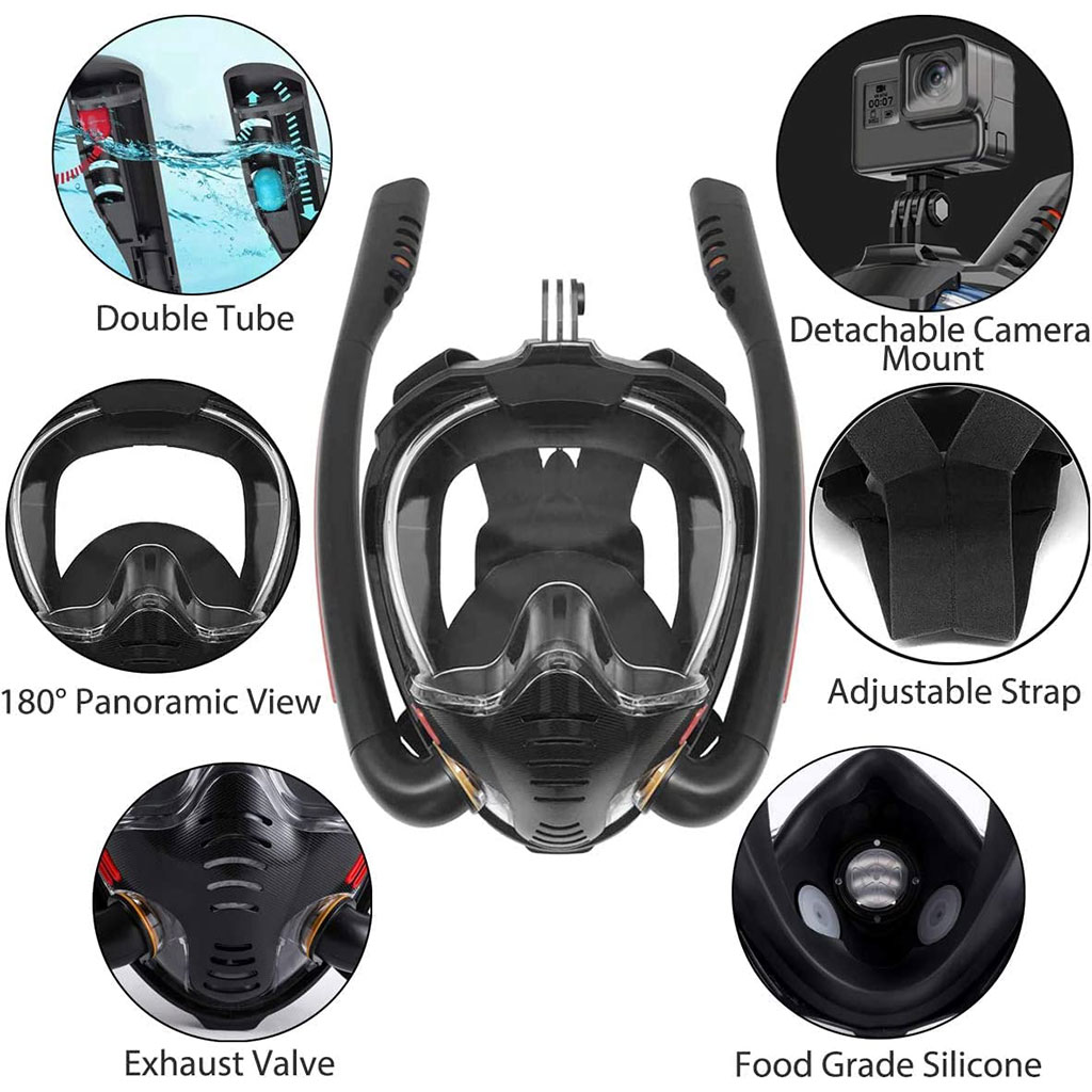 قناع غوص احترافي بأنبوبين مع حامل كاميرا GoPro V2 🤿📷 - الصورة 4