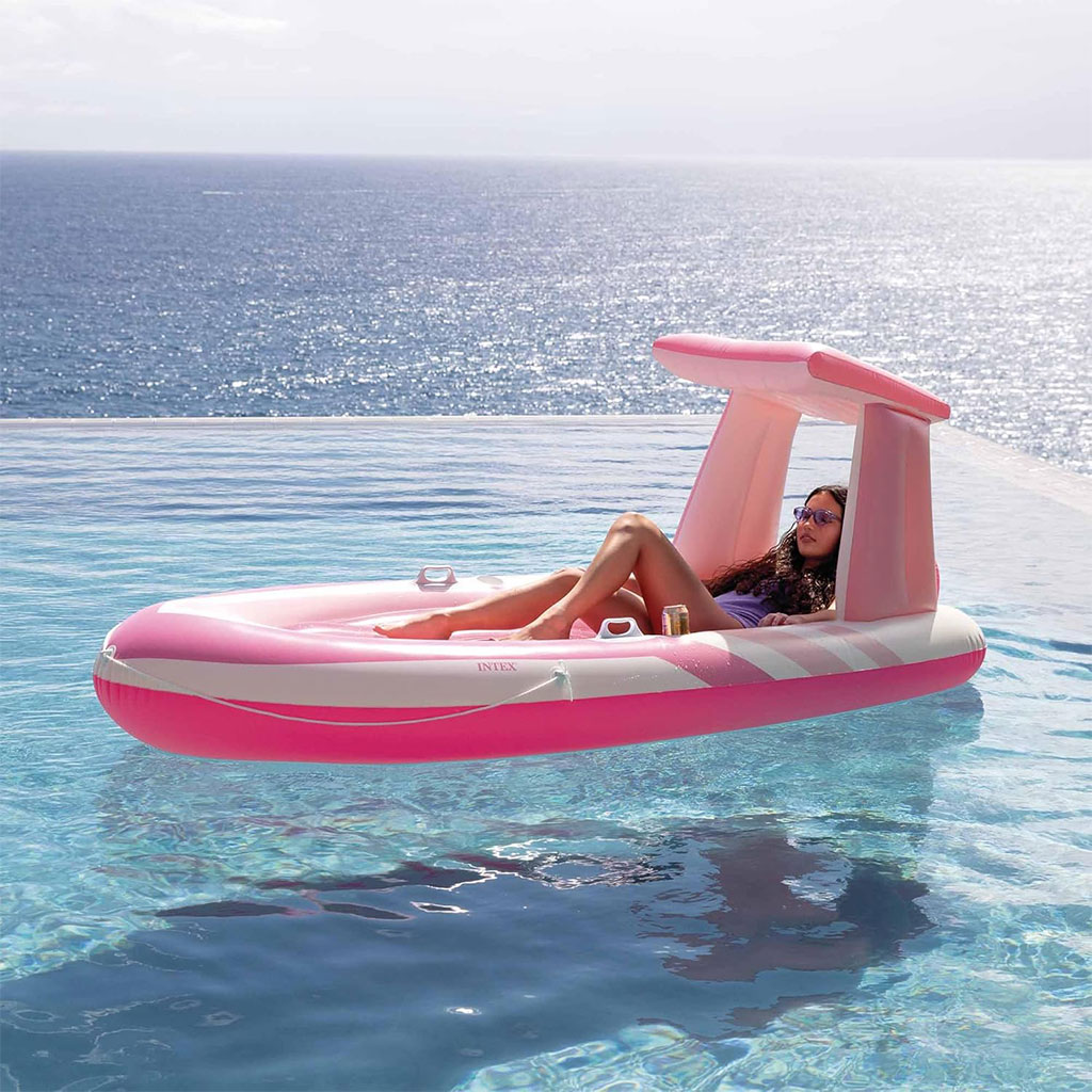 فرشة هوائية كبيرة Pink Paradise مع مظلة وحامل أكواب من إنتكس 🌸🏖️ - الصورة 3