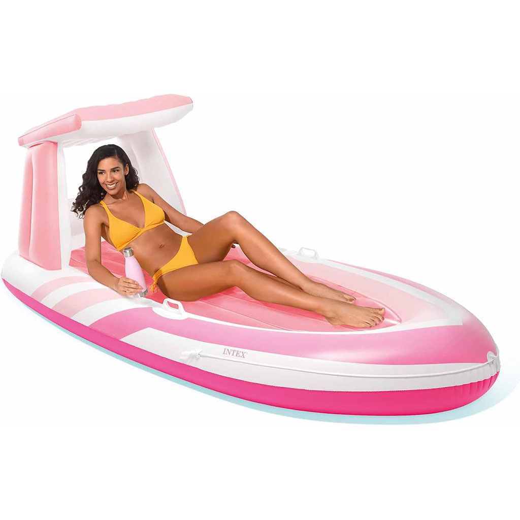 فرشة هوائية كبيرة Pink Paradise مع مظلة وحامل أكواب من إنتكس 🌸🏖️ - الصورة 5