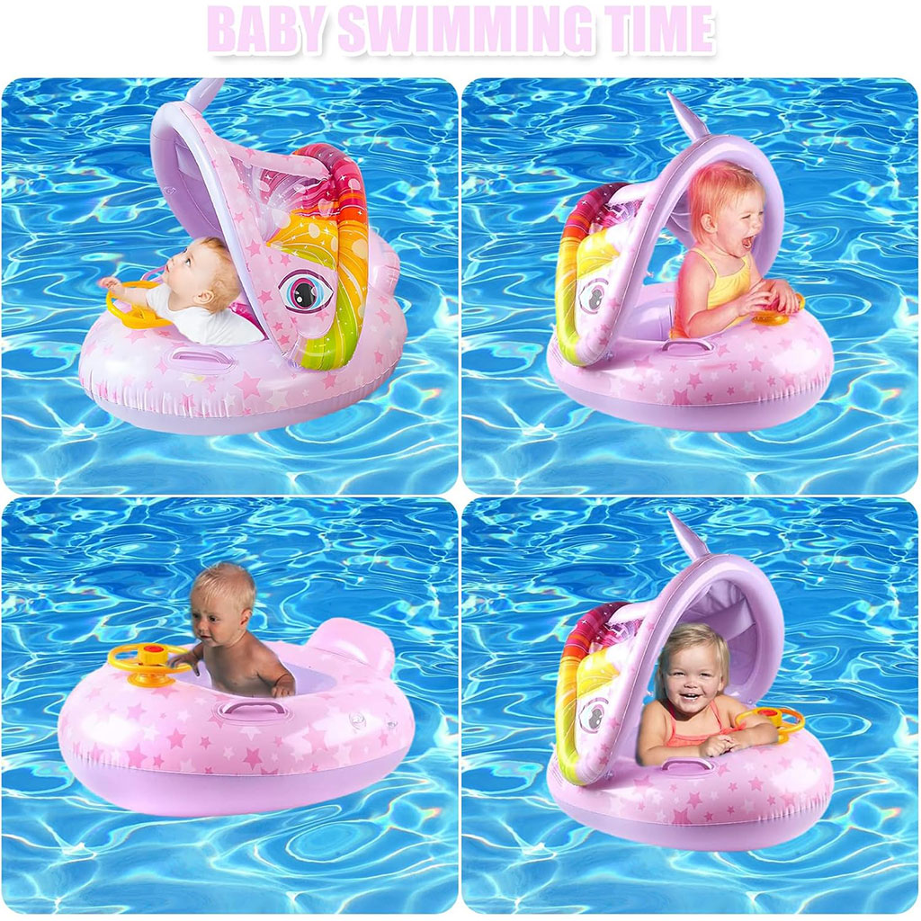 عوامة سباحة هوائية للأطفال مع مظلة وجرس (بوق)👶🏊♂️ - الصورة 2