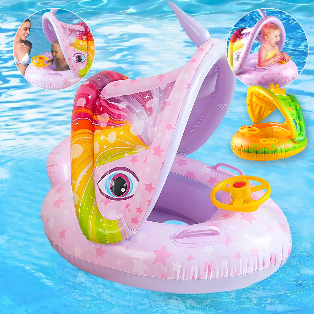عوامة سباحة هوائية للأطفال مع مظلة وجرس (بوق)👶🏊♂️