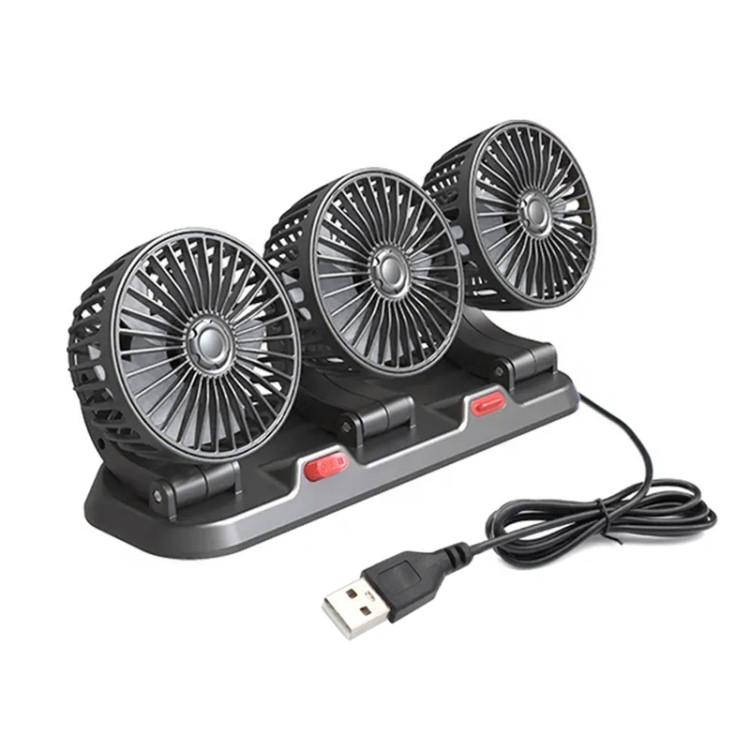 مروحة سيارة USB عالية السرعة بثلاثة رؤوس قابلة للتعديل بزاوية 360° تعمل على 12/24 فولت🚗🌬️ - الصورة 7