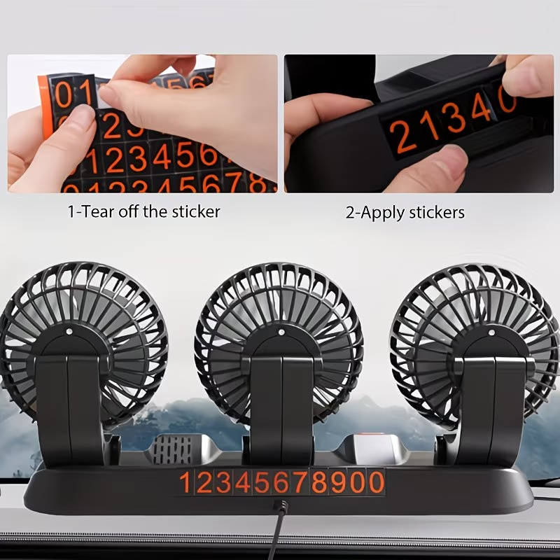 مروحة سيارة USB عالية السرعة بثلاثة رؤوس قابلة للتعديل بزاوية 360° تعمل على 12/24 فولت🚗🌬️ - الصورة 9