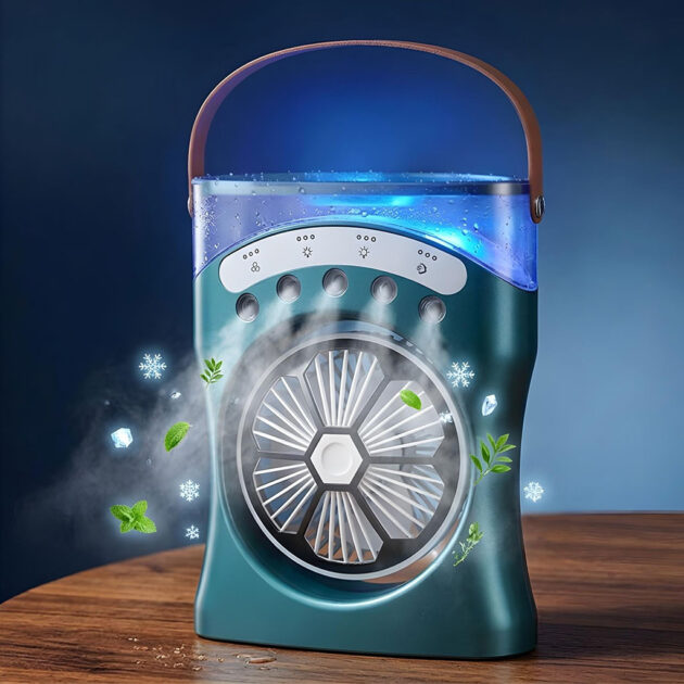 مروحة مكتب ذكية محمولة USB مع رذاذ ماء وترطيب وإضاءة مدمجة، بـ 3 سرعات 🌬️💦