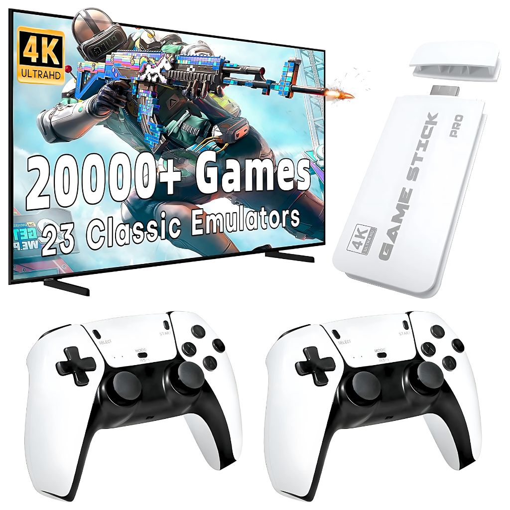 جهاز الألعاب M15 Game Stick Pro بدقة 4K مع أكثر من 20,000 لعبة، مزود بوحدتي تحكم لتجربة لعب ممتعة ومثالية لجميع أفراد العائلة 🎮🔥