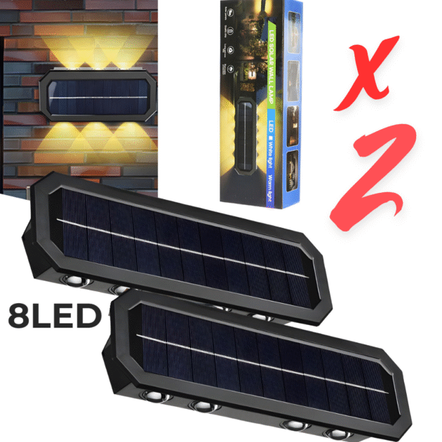 طقم 2 مصابيح حائط شمسية بـ 8 LEDs مع مستشعر حركة وتشغيل تلقائي 🌞💡