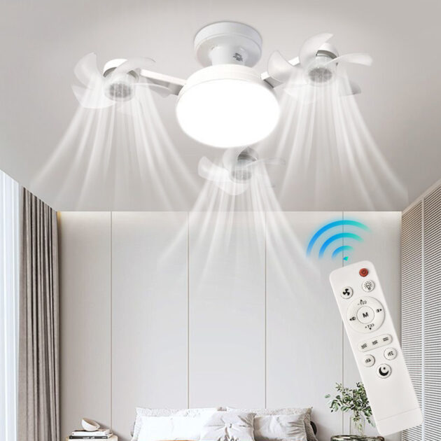 مصباح سقف LED مع مروحة ذكية بتصميم عصري مزود بجهاز تحكم عن بُعد 💡🌬️