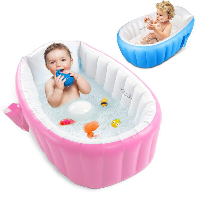 حوض استح-مام هوائي للأطفال مضاد للانزلاق مع جيب جانبي للتخزين 🛁👶