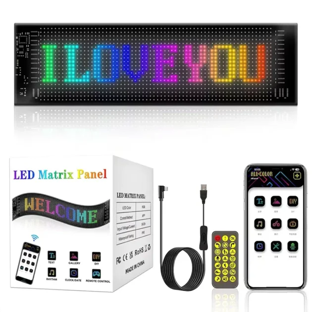لوحة LED Matrix RGB الذكية القابلة للبرمجة لعرض النصوص والرسوم المتحركة 🌈💡