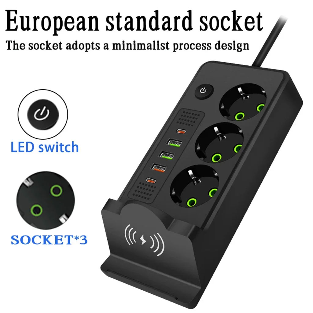 مقبس كهربائي (Multiprise) بـ 3 مآخذ بقدرة 2500 واط مع منافذ USB وType-C ودعم الشحن اللاسلكي 🔌⚡ - الصورة 4