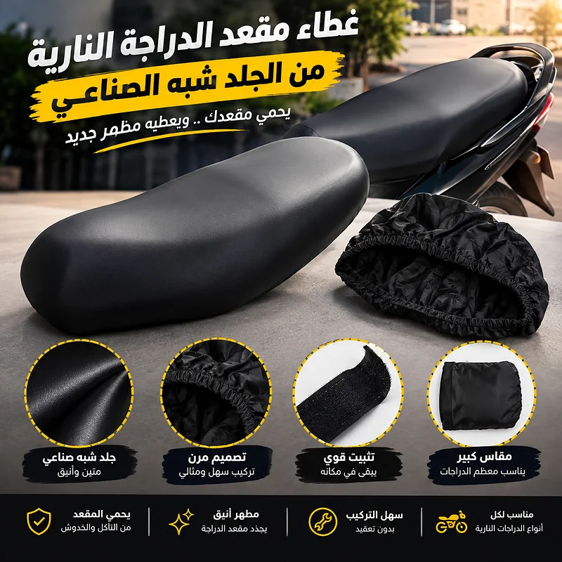 غطاء مقعد الدراجة النارية عالمي من الجلد شبه الصناعي – مقاس كبير 🏍️🖤 - الصورة 3